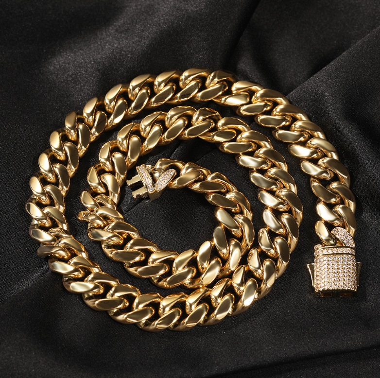 Hip Hop Men Gold Necklace PVD Gold Plated